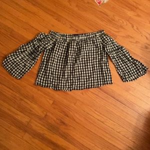 Who What Wear Checkered Off the Shoulder Top